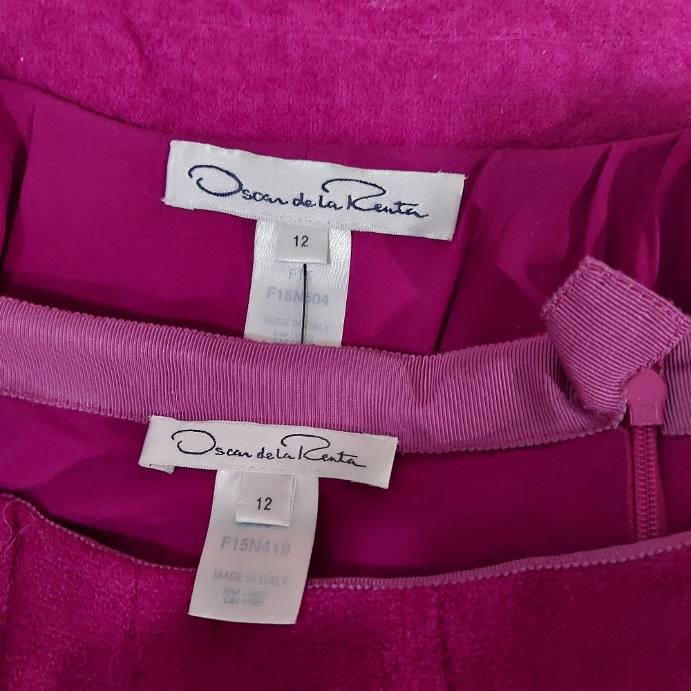 □$5,200 OSCAR DE LA RENTA PURPLE ICONIC SOFT WOOL JACKET SKIRT SUIT US 12 - Picture 4 of 14